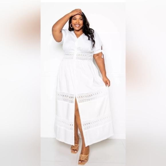 Feel Like a Goddess in our Imported Puff Sleeve Maxi Dress with Lace Insert - Picture 2 of 12